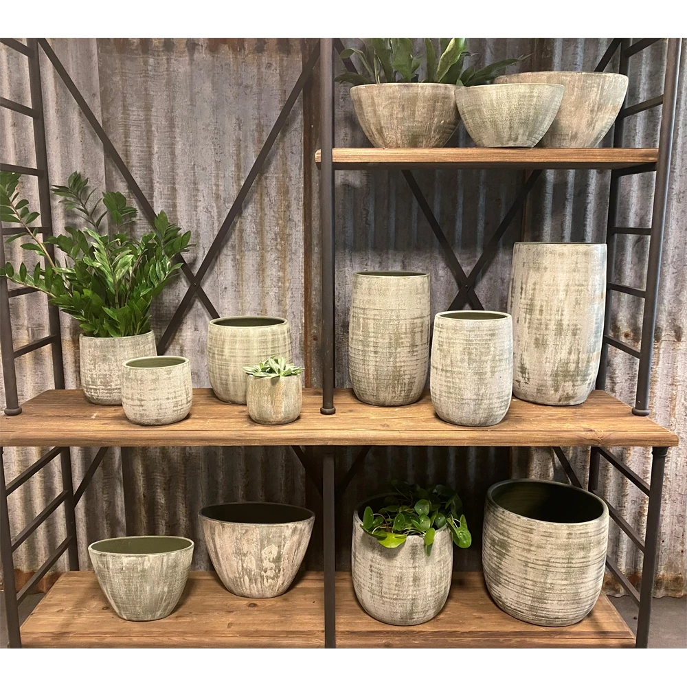 Bloempot Miami - D27 X H25cm - Groen Cement 2 Bloempot Miami - D27 X H25cm - Groen Cement - Afbeelding 2