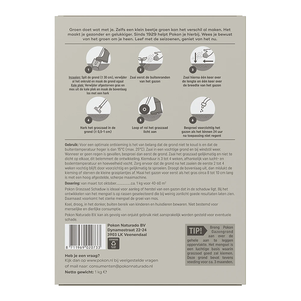 Pokon Graszaad Schaduw 1kg - Graszaad 2 Pokon Graszaad Schaduw 1kg - Graszaad - Afbeelding 2